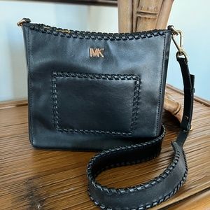 Michael Kors Gloria Whipstitch Pocket Crossbody Bag Black with Gold Accent